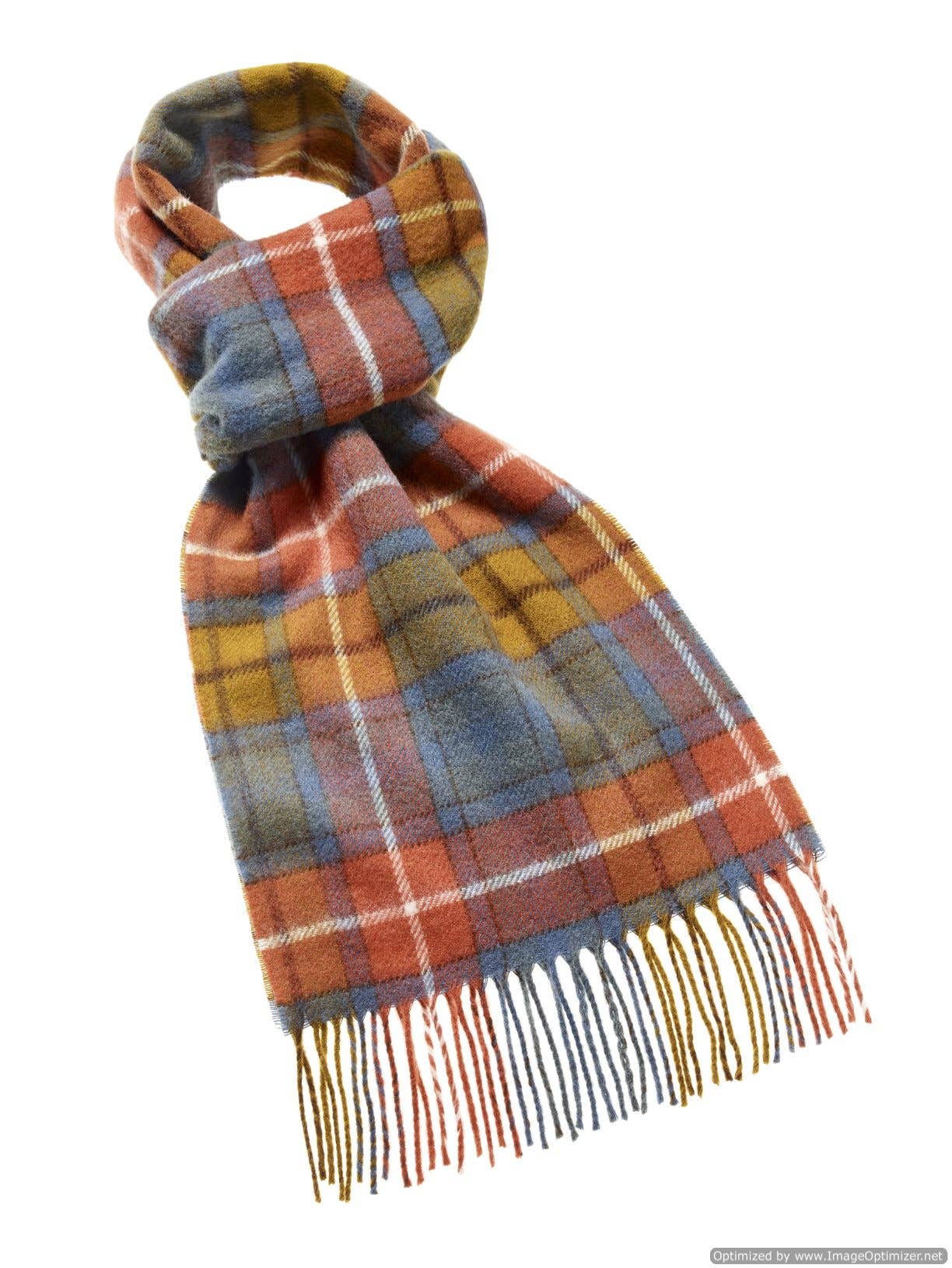 Plaid scarf with fringes on a white background