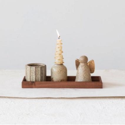 Taper Holder & Angel Stoneware Plater