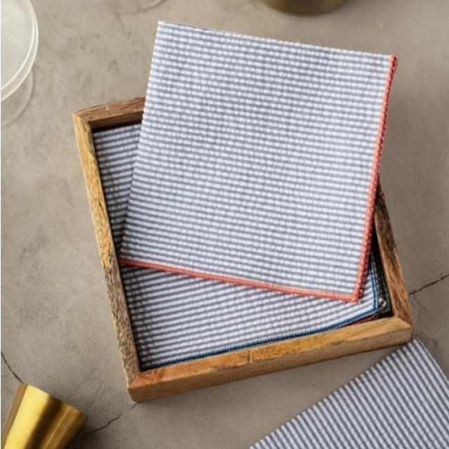 Seersucker Cloth Napkins with Color Edging