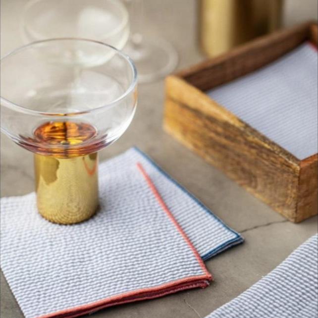 Seersucker Cloth Napkins with Color Edging