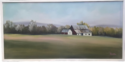 Framed painting of a barn