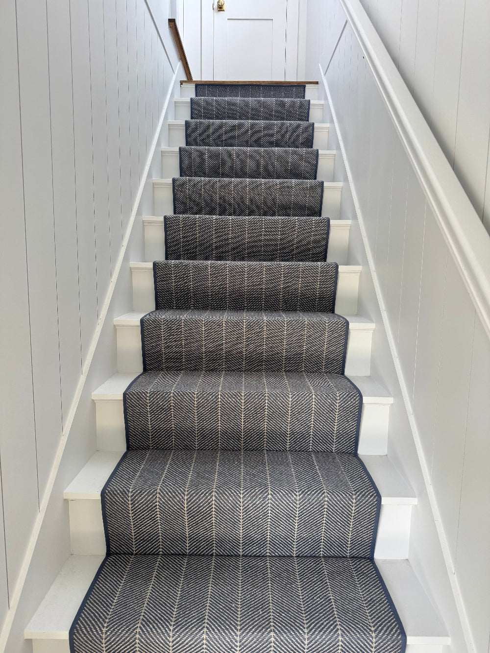 Blue Herringbone Stair Runner