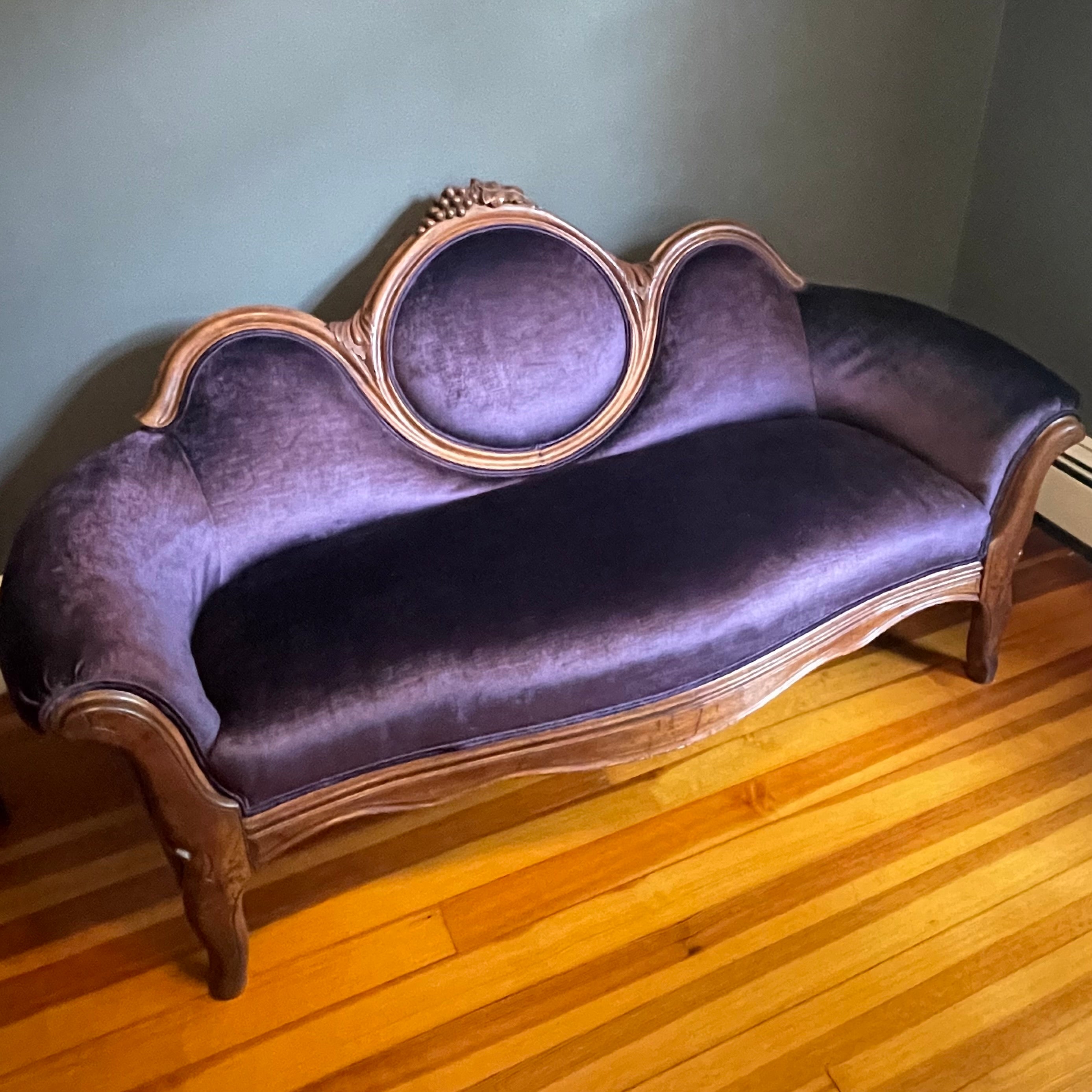 Purple Velvet Reupholstered Loveseat