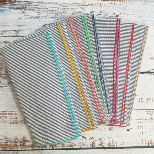 Seersucker Cloth Napkins with Color Edging